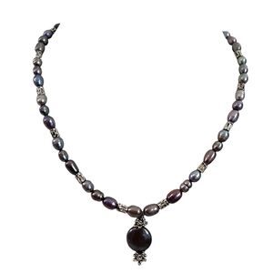 Pearl necklace artisan silver tone peacock pearls  A0341 -Q2